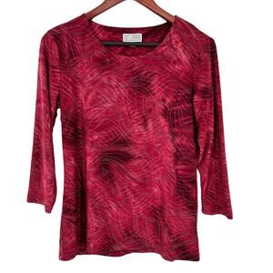 JM Collection XS Red Metallic Embellished Stretchy 3/4 Sleeve Blouse Shirt Top